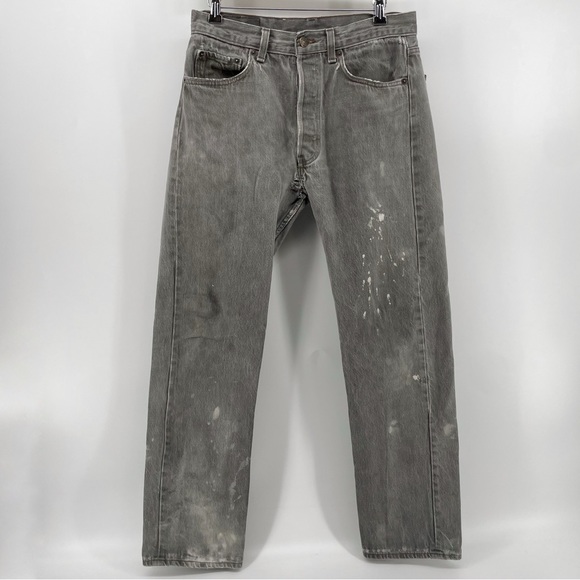 Levi’s Men’s Straight Fit Jeans Gray Distressed Splatter 100% Cotton 32x32 - Picture 1 of 10